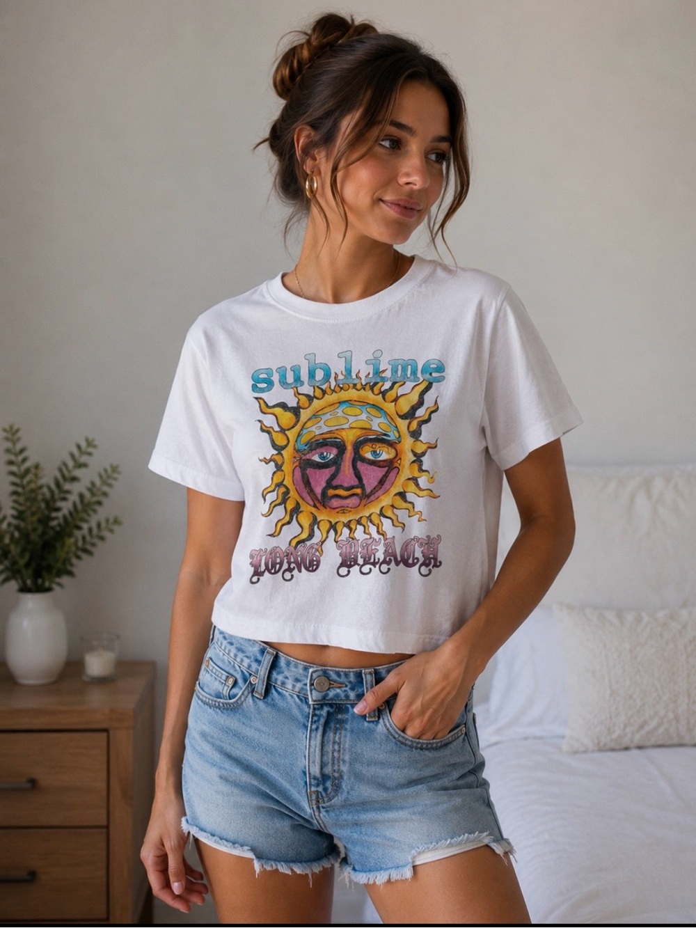 Sublime Sun Graphic Cropped Tee - White